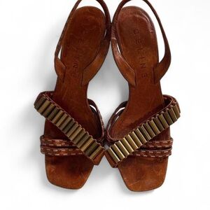 Celine Tan Leather Sandals with Gold Accents